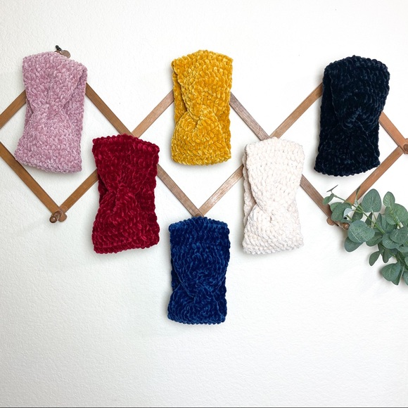 Velvet Headwrap Twisted Earwarmer Handmade mustard - Picture 4 of 5